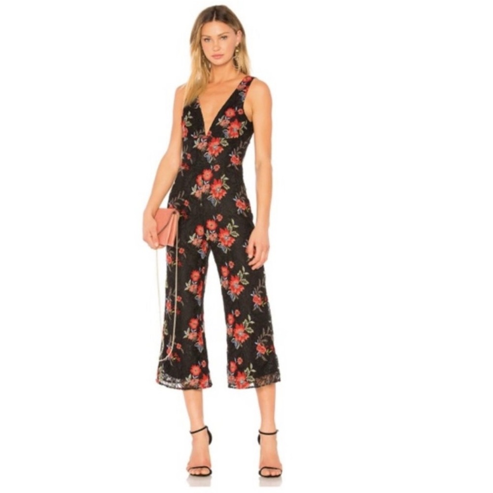 Lovers + Friends Black Floral Lace Kenneth Jumpsuit